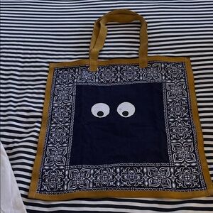 RTH SHOP Navy and Suede bandana Tote Bag with Eye Design NWOT